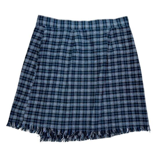 Urban Outfitters Mini Skirt Blue Plaid Fringed Size S - Picture 6 of 6